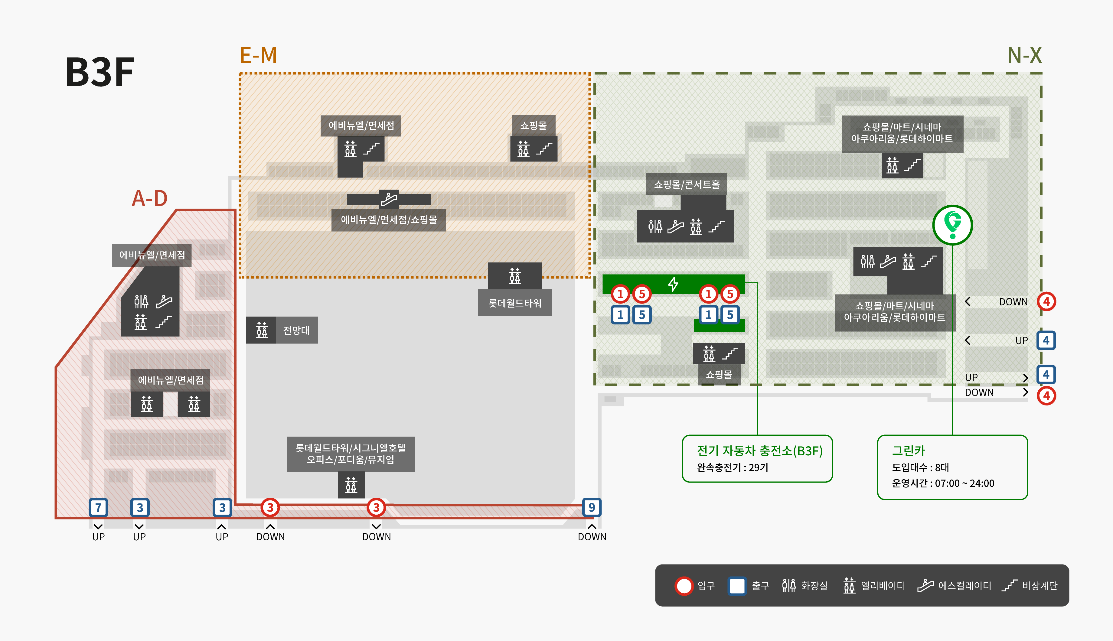 롯데월드타워 주차안내도 지하 3층 이미지