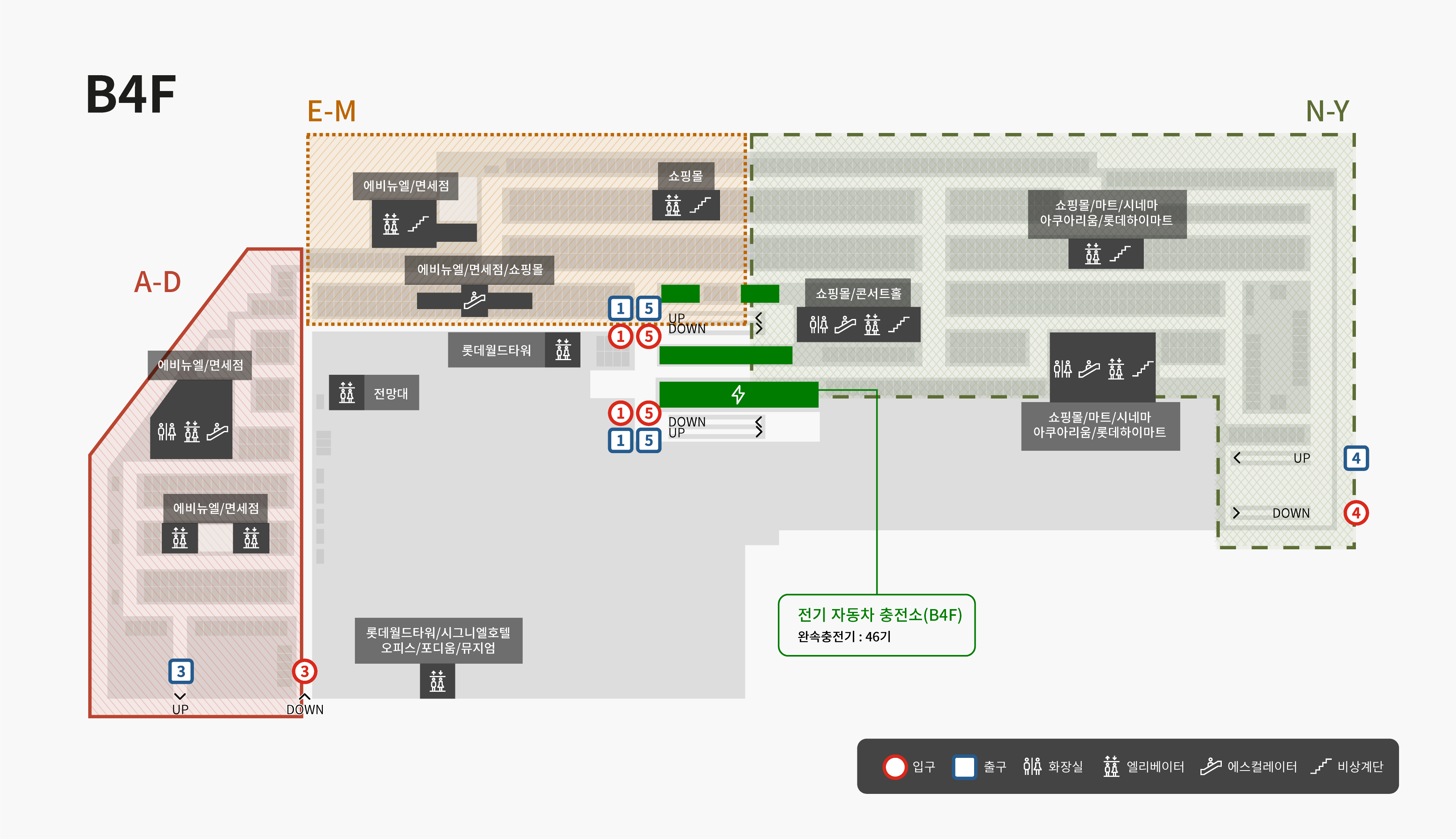 롯데월드타워 주차안내도 지하 4층 이미지